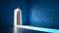 Ramadan kareem copyspace a serene blue room with an open door and sunlight Royalty Free Stock Photo