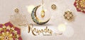 Ramadan Kareem with crescent moon gold luxurious crescent,template islamic ornate element for greeting card