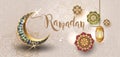 Ramadan Kareem with crescent moon gold luxurious crescent,template islamic ornate element for greeting card