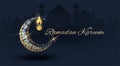 Ramadan Kareem with crescent moon gold luxurious crescent,template islamic ornate element for greeting card