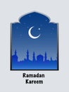 Ramadan Kareem design with beautiful mosque on cresent moon back