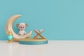 Ramadan Kareem or Eid Al Adha mubarak with cute cartoon sheep, gold lantern, crescent moon, holy quran and prayer beads. 3d