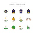 Ramadan kareem and eid al fitr simple line icon set. Islam tradition, muslim holiday illustration