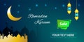 Ramadan Kareem festive background with moon and stars. Festival time sale offer template banner for website