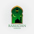 Ramadan kareem - gold door and hanging at night