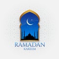 Ramadan kareem - gold door and moon and star at night vector design