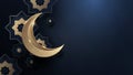 Ramadan Kareem. Gold moon and abstract luxury islamic elements background