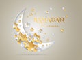 Ramadan Kareem golden background with beautiful moon and stars -