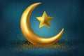 Ramadan Kareem with golden luxurious crescen and golden star, template islamic ornate greeting card. vector illustration Royalty Free Stock Photo