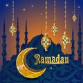 Ramadan kareem with golden luxurious crescen,template islamic ornate greeting card vector Royalty Free Stock Photo