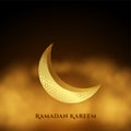 Ramadan kareem golden moon woth clouds background