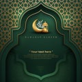 Ramadan kareem green background with a combination of shining gold lanterns, geometric pattern, crescent moon and arabic Royalty Free Stock Photo