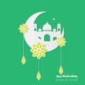 Ramadan kareem greeting arabic calligraphy,paper cut with mosque,lantern and crescent moon.Holy month of muslim year Royalty Free Stock Photo