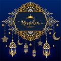 Ramadan Kareem greeting background Islamic with gold patterned. Royalty Free Stock Photo