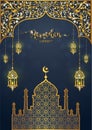 Ramadan Kareem greeting background Islamic with gold patterned.