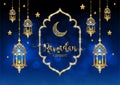 Ramadan Kareem greeting background Islamic with gold patterned. Royalty Free Stock Photo