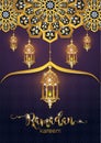 Ramadan Kareem greeting background Islamic with gold patterned. Royalty Free Stock Photo