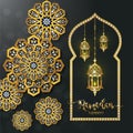 Ramadan Kareem greeting background Islamic with gold patterned. Royalty Free Stock Photo