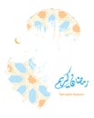 Ramadan Kareem greeting banner template with colorful morocco circle pattern, Islamic background ; Calligraphy arabic translatio