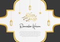 Ramadan kareem greeting card background with arab calligraphy, lanterns, stars and islamic ornament