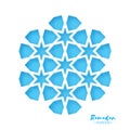 Ramadan Kareem Greeting card .Blue Origami Arabesque Mosque Window. Arabic Ornamental pattern in paper cut style.Holy