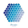 Ramadan Kareem Greeting card .Blue Origami Arabesque Mosque Window. Arabic Ornamental pattern in paper cut style.Holy Royalty Free Stock Photo