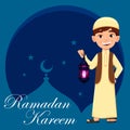 Ramadan Kareem greeting card with cute Arabian boy.