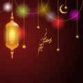 Vector Ramadan kareem greeting card design with hanging lantern or fanoos.