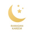 Ramadan Kareem greeting card. Eid Mubarak banner. Golden crescent and star symbol on white background. Luxury gold design elements Royalty Free Stock Photo