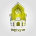 Ramadan Kareem Greeting card file in free hand write with a modern paper craft style