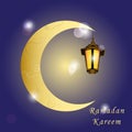 Ramadan Kareem greeting card glow gold arabic lantern and islami