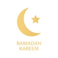 Ramadan Kareem greeting card. Golden crescent and star symbol on white background. Celebration luxury gold design Royalty Free Stock Photo
