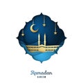 Ramadan Kareem Greeting card with golden mosque