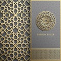 Ramadan Kareem greeting card,invitation islamic style.Arabic circle golden pattern.Gold ornament on black, brochure