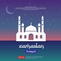 Ramadan Kareem greeting card. islamic banner design with silhouette element of moon and dome mosque. background Vector illustratio Royalty Free Stock Photo