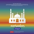 Ramadan Kareem greeting card. islamic banner design with silhouette element of moon and dome mosque. background Vector illustratio Royalty Free Stock Photo