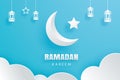 Ramadan Kareem greeting card moon and stars traditional lanterns