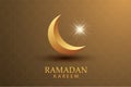 Ramadan Kareem greeting card paper art gold background. Eid Mubarak moon and stars banner illustration design. Use for Islamic fl Royalty Free Stock Photo