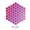 Ramadan Kareem Greeting card . Purple Origami Arabesque Mosque Window. Arabic Ornamental pattern in paper cut style.Holy Royalty Free Stock Photo