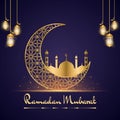Ramadan Kareem Greeting Card. Ramadhan Mubarak. Translated: Happy and Holy Ramadan. Month of fasting for Muslims. Arabic Royalty Free Stock Photo
