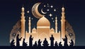 Ramadan Kareem greeting card. Silhouettes of Muslim holy family. Generative AI Royalty Free Stock Photo