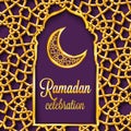 Ramadan Kareem greeting card with traditional islamic pattern, invitation or brochure in eastern style.