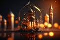 Ramadan Kareem greeting composition with Islamic lantern in night scene. Created with Generative AI technology Royalty Free Stock Photo