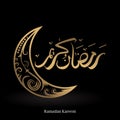 Ramadan kareem greeting design luxury background gold and black with moon and arabic calligraphy