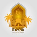 Ramadan Kareem Greeting card file in free hand write with a modern paper craft style