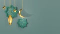 Ramadan Kareem greeting template with arabic lanterns and moon on the background for advertising products - 3d rendering illustrat