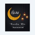 Ramadan kareem greeting template islamic crescent and arabic lantern vector illustration. Arabic shining lamps Royalty Free Stock Photo