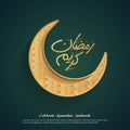 Ramadan kareem greeting template islamic crescent and arabic lantern vector illustration. Arabic shining lamps Royalty Free Stock Photo