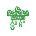 Ramadan Kareem greeting text with lantern, moon and star. Royalty Free Stock Photo