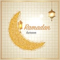 Ramadan Kareem greetings with moon. Muslim religion holy month Ramadan celebration greeting card. Eid Mubarak festive Royalty Free Stock Photo